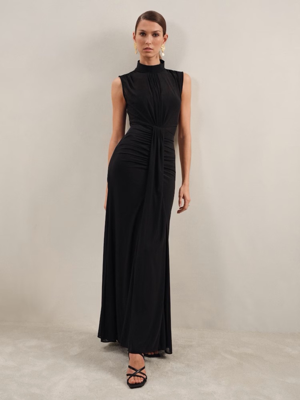 Reiss Black Sleeveless High-Neck Maxi Dress